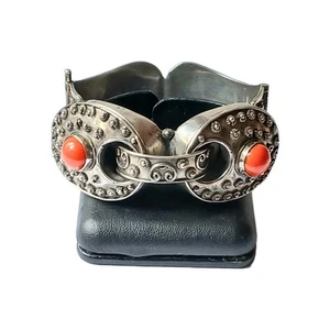 Prachtvolles antikes Armband Silber 800, filigran verziert, Korallfarbene Steine - Bild 1 von 20