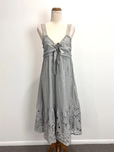 Brown Sugar Womens Maxi Dress 12 Grey Bow Embroidered Cottagecore Coastal Fairy - Bild 1 von 13