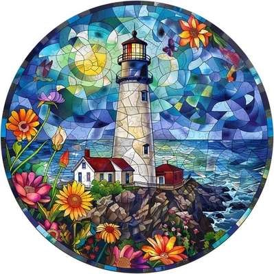 Rompecabezas de madera para adultos, vidrieras pequeñas, faro-2  Foto 1 de 4