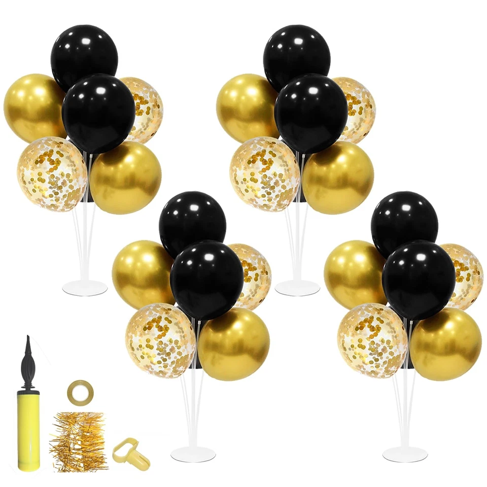 Centros de mesa con soporte de globo negro y dorado para decoraciones de fiestas 2025 Foto 1 de 4
