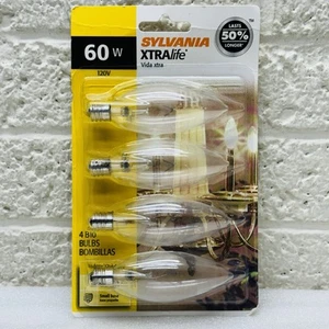NEW‼ Sylvania 60 Watt B-Type Candelabra 4-Pack Blunt Tip Small Base NOT LED - Picture 1 of 4