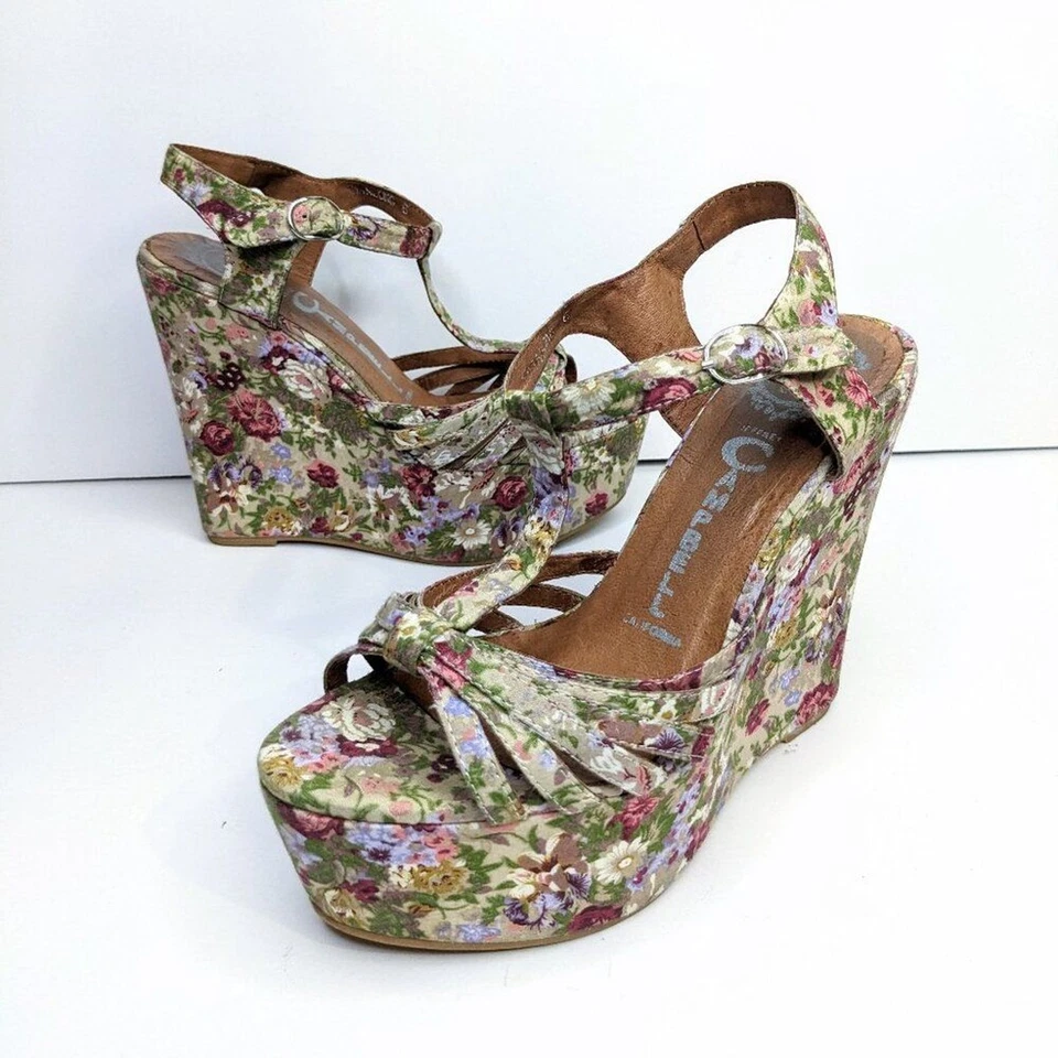 Jeffrey Campbell Swansong Floral Wedges Womens 6 Fabric Platform Strappy Sandals - Image 1 of 4