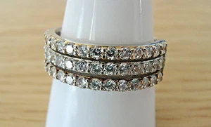 DIAMONIQUE (QVC) Triple Band Half Eternity Ring in Sterling Silver UK size S - Picture 1 of 3