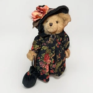 Bearington Bear Collection, Ivana Crumpet Bear On Stand, Feathered Hat, Purse - Picture 1 of 16