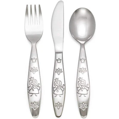 Kinderbesteck 'PRINZESSIN' Blüten Kronen 3-teilig mit Gravur personalisiert - Bild 1 von 3