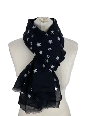 Tuch Schal Halstuch Damen Schwarz Sterne Sommertuch Lang Fransen Boom It