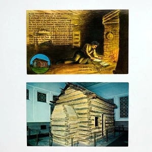 2 Vintage 1960s Postcards Abe Abraham Lincoln Birthplace Kentucky Log Cabin - Picture 1 of 2
