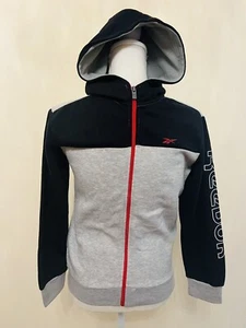 Reebok Hoodie Full Zip Gray Black Cotton Blend Logo Front Size M 10/12 - Picture 1 of 12