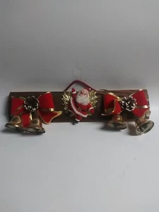 Yuletide Christmas Jingle Bell Door Ringer Santa Brass Bells Pinecones Wood 14" - Picture 1 of 11