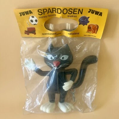 Ancienne tirelire plastique Juwa Allemagne chat noir Haribo Katinchen vintage - Photo 1/4