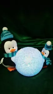 PENGUINS WITH A LIGHTED COLOR CHANGING SNOWBALL - Picture 1 of 5