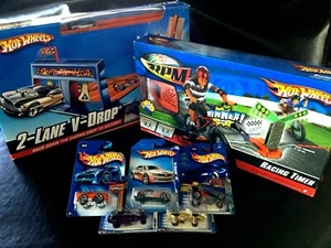 LOT 7 - 2007 Hot Wheels 2 Lane V Drop + 2006 Racing Timer + 5 HW Cars ALL NEW! - Picture 1 of 12