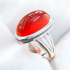 Deep Red Agate Sterling Silver 925 Handmade Ring For Men Red Yameni Aqeeq Ring - Picture 1 of 4