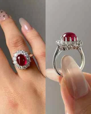 Oval 2.39 Ct Natural ruby Diamond Bridal Wedding Ring 14K White Gold Solid - Image 1 of 4