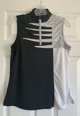 Top de golf Jamie Sadock para mujer S negro blanco plateado arte sin mangas 1/2 cremallera tenis Foto 1 de 4