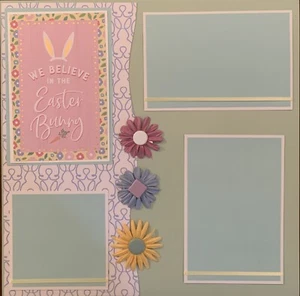 12X12 WE BELIEVE IN THE EASTER BUNNY PREMADE SCRAPBOOK PAGE - TONYA #4454 - Picture 1 of 9