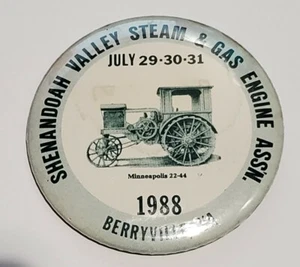 Shenandoah Valley Steam & Gas Engine 1988 VA Minneapolis 22-24 Pinback Button - Picture 1 of 3
