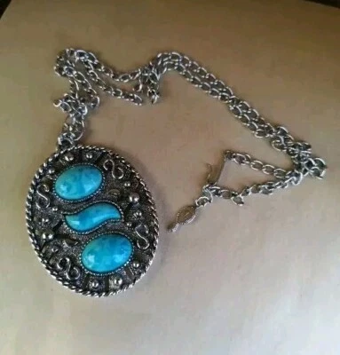 Sarah Coventry 24" Silvertone Chain and Pendant With Faux Turquoise Cabochons - Image 1 of 4