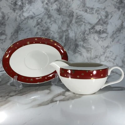 Galaxy by Sakura Barco con salsa de porcelana roja y placa base estrellas de oro 14k con caja Foto 1 de 4