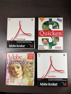 Adobe Acrobat Exchange 1.0 Distiller 1.0 Illustrator 8.0 Quicken Vtg PC Software - Image 1 of 4