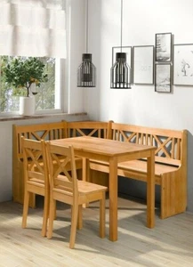 Corner Dining Set X Kitchen Furniture Table Chairs Bench Wood Alder - Picture 1 of 3