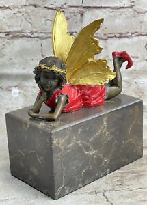 Genuine Bronze Small Angel Resting Bronze Sculpture Art Deco Mythical Artwork