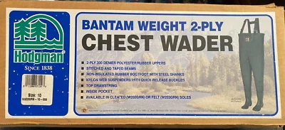 HODGMAN BANTAM 2-PLY CHEST WADERS Cleated Soles Sz 10 HUNTING & FISHING W202GRN - Image 1 of 4
