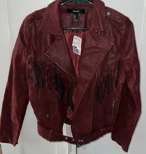 Chaqueta con flecos de gamuza sintética Forever 21 Wine talla pequeña nueva con etiquetas - Imagen 1 de 11