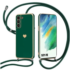 Pour Samsung Galaxy S21FE Coque de Protection vert motif COEUR avec cordon - Photo 1 sur 4