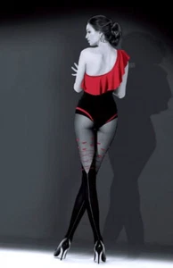 New Collection Knittex "KISS KISS" Patterned Tights 50 Denier Mock Suspender - Picture 1 of 2