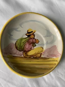 VTG Peru Ceramic Hand-Painted Saucer 6” Man With Sack Great Condition FCA - Picture 1 of 4