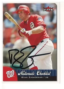 RYAN ZIMMERMAN WASHINGTON NATIONALS WORLD SERIES CHAMPION SIGNED BASEBALL CARD - Picture 1 of 1