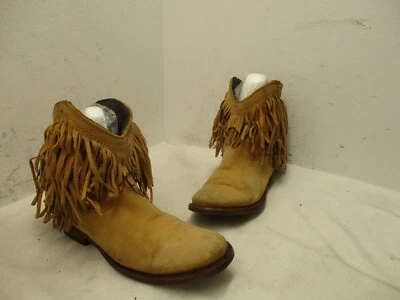 Botas de Vaquero Cortas Liberty de Cuero Bronceado Negro con Flecos para Mujer Talla 6.5 Estilo LB711312 Foto 1 de 4