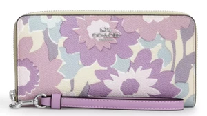 💜Coach Lange Geldbörse mit umlaufendem Reißverschluss - CBN95 Elfenbein Lila Blumendruck Canvas - Neu mit Etikett - Bild 1 von 6