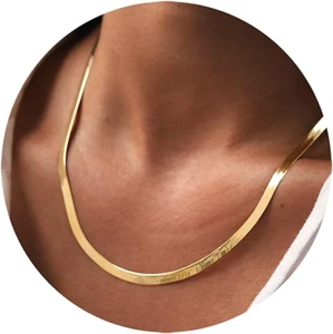 14K Gold Necklaces for Women, Dainty Gold Herringbone Choker Necklace for Women - Picture 1 of 12