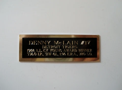 Denny McLain Tigers 1968 Cy Young Baseball Card Plaque Nameplate 1" X 3" Cover