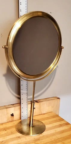Vtg. Brass Table Top Magnifying Vanity Mirror 18"-21" Adj.Hight w/ 11" Mirror Cover