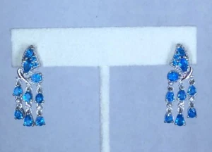Neon Apatite & White Zircon Platinum Over Sterling Silver Drop Dangle Earrings - Picture 1 of 5