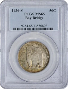1936-S Bay Bridge Commemorative Toned Half MS65 PCGS Mint State 65 - Picture 1 of 2