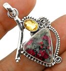 Natural Russian Eudialyte & Citrine 925 Solid Sterling Silver Pendant JH4-8