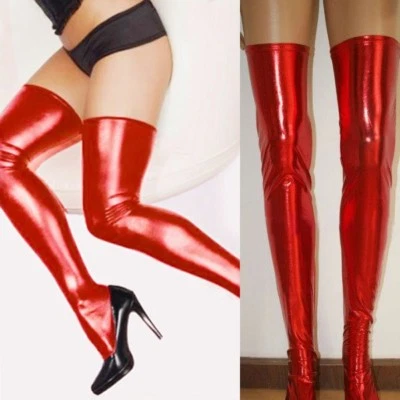 Женские блестящие латексные высокие чулки эластичные сексуальные носки на ногах бедра белье - Изображение 1 из 2