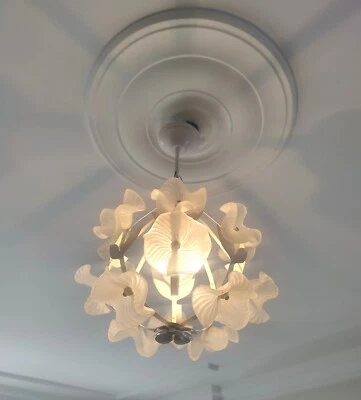 Vintage White Murano Frosted Glass Calla Lily Chandelier - Image 1 of 4