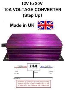 12V to 20V VOLTAGE CONVERTER 10AMP 200W STEP UP DC-DC, 12V-20V, E1525,Made in UK - Picture 1 of 1