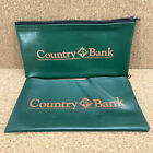 Country Bank Deposit Bags Green Vinyl Zippered Top Zipper Lot of 2 