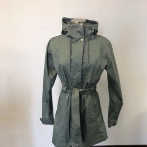 Columbia Womens Trench Coat Green Long Full Zip Mock Neck Belted Hood S New - Picture 1 of 10