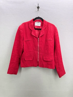 Vintage International Scene Womens Red Linen Zip Front Blazer Jacket Size 12 - Image 1 of 4