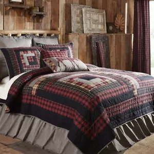 VHC Brands Cumberland Queen Quilt Primitive Country Patchwork Plaid Log Cabin - Picture 1 of 8