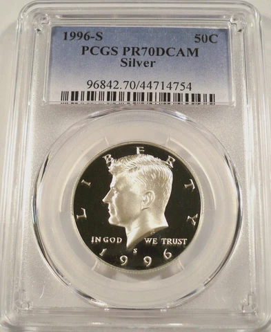 1996 S Kennedy SILVER Half Dollar JFK Proof PCGS PR70DCAM Deep Cameo Blue 50c Cover