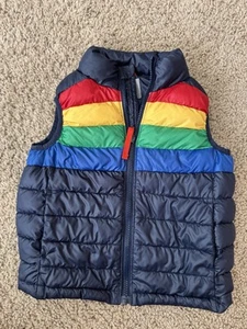 Primary Kids Rainbow Striped Puffer Quilted Puffy Vest Navy Blue Size 6/7 Unisex - Picture 1 of 13
