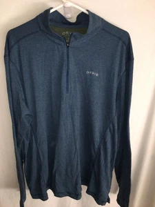 MENS BLUE POLY COTTON ORVIS LONG SLEEVE HENLEY T Shirt GOLF SIZE 2XL XXL 54" - Picture 1 of 3